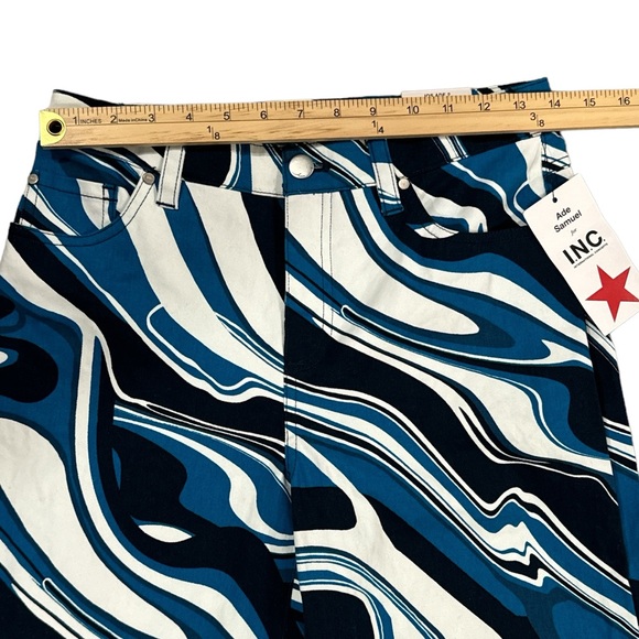 INC Ade Samuel Women's Printed Blue Graphic Wave Runner Wide Straight-Leg Jeans - Picture 9 of 13
